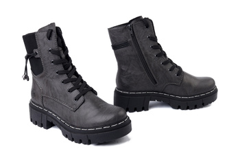 RIEKER 74031-45 grey, trzewiki damskie
