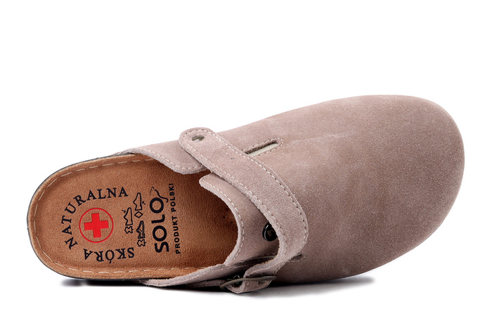 SOLO 168 beż welur, klapki damskie