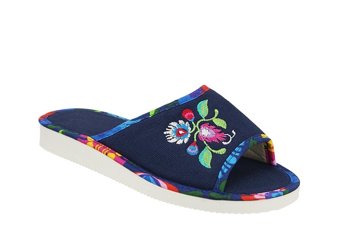 METEOR 060 FOLK granatowy/niebieski, kapcie damskie