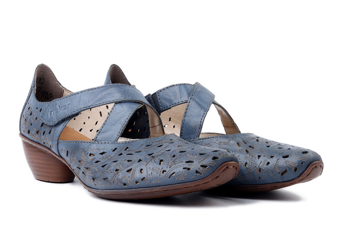 RIEKER 43773-12 blue, czółenka damskie