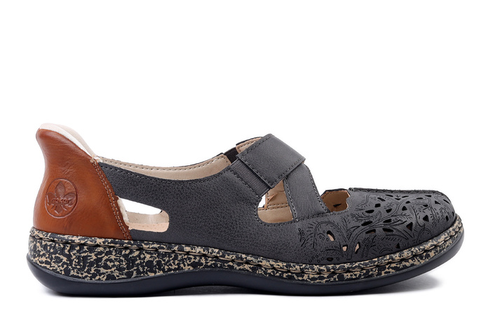RIEKER 46352-45 grey, półbuty letnie damskie
