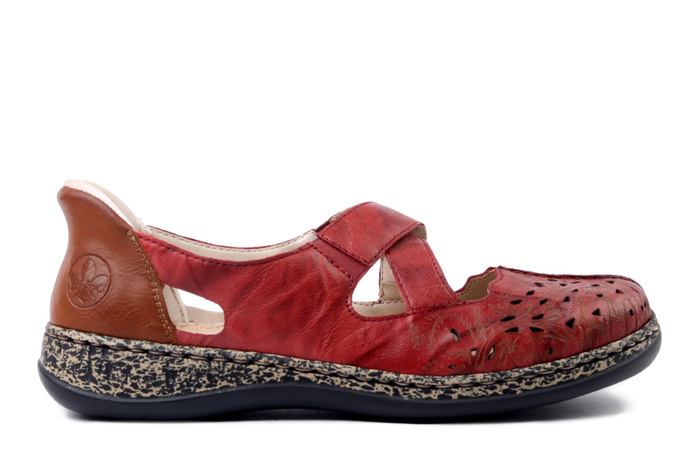 RIEKER 46352-33 red, półbuty letnie damskie