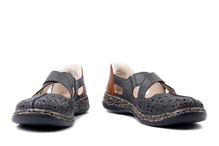 RIEKER 46352-45 grey, półbuty letnie damskie