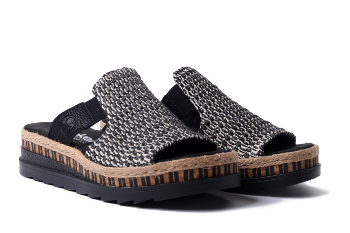 RIEKER V7953-00 black combination, klapki damskie