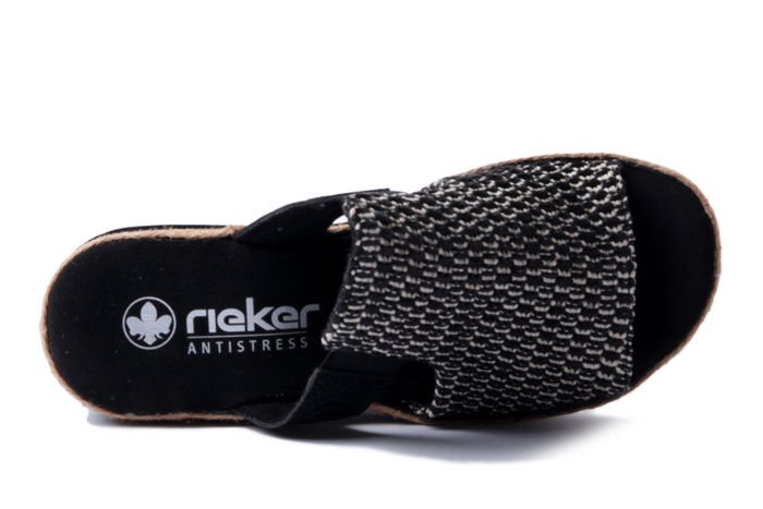 RIEKER V7953-00 black combination, klapki damskie