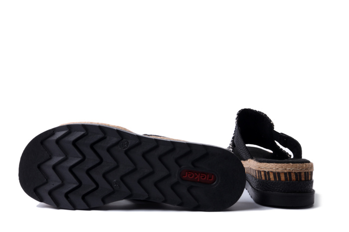 RIEKER V7953-00 black combination, klapki damskie