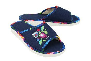 METEOR 060 FOLK granatowy/niebieski, kapcie damskie