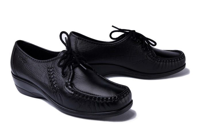SOLO 065 SZ czarny 2, półbuty mokasyny damskie sznurowane