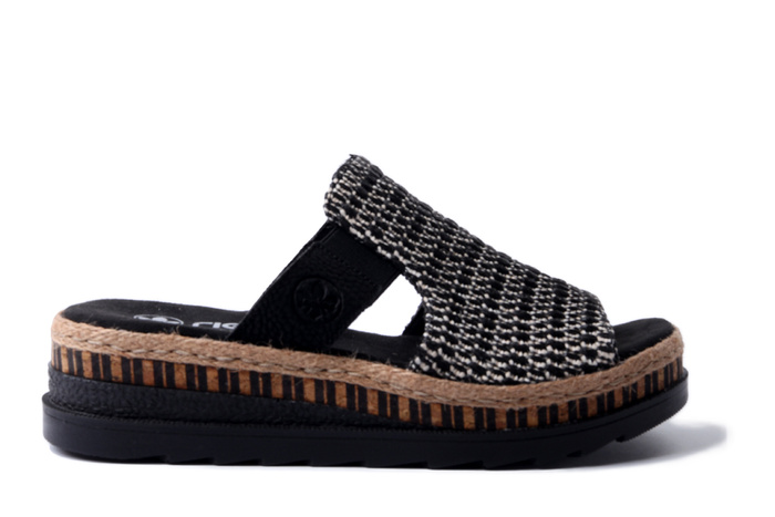 RIEKER V7953-00 black combination, klapki damskie