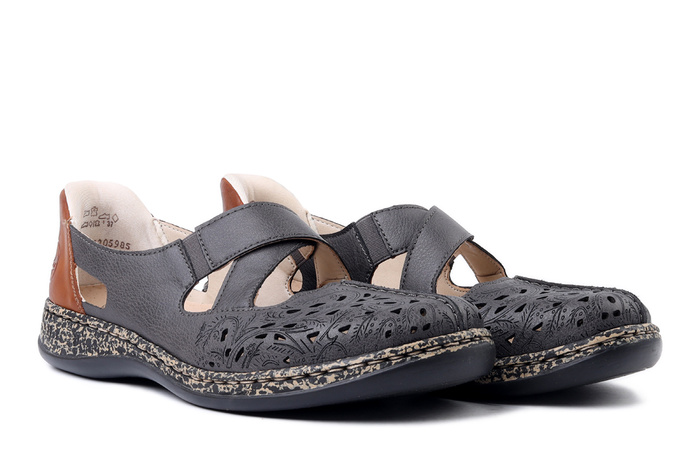 RIEKER 46352-45 grey, półbuty letnie damskie
