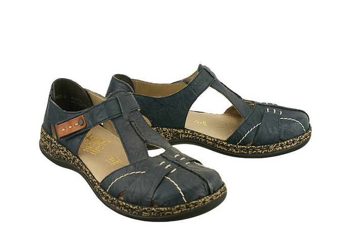 RIEKER 46380-14 blue combination, półbuty letnie damskie